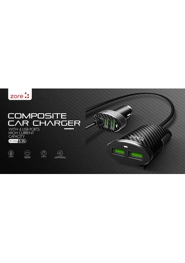 Zore Zr-C502 2+2 Araç Şarj Seti-Siyah-Siyah