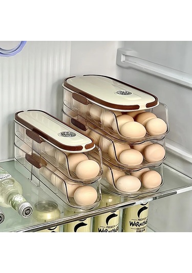 Ev Çok Katmanlı Otomatik Haddeleme Yumurta Saklama Kutusu Mutfak Ekru