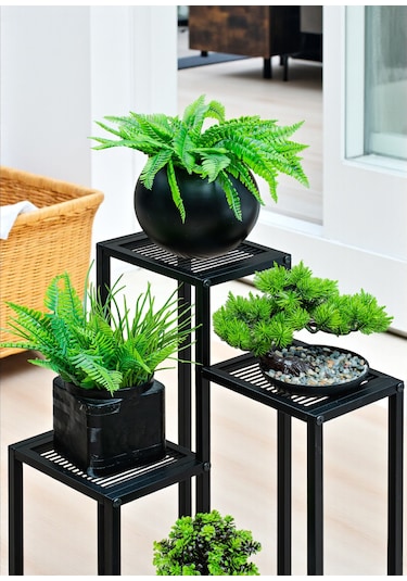 Dekoratif Metal 4 Raflı Saksılık Katlı Dikey Saksı Standı Çiçeklik Bahçe Ve Balkon Dekoru Garden Siyah