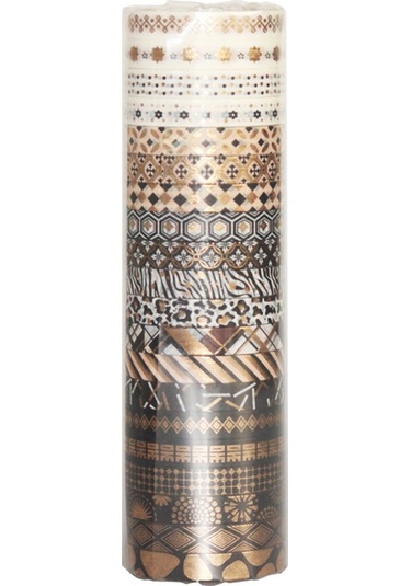 Singree 20'li Altın Desenli İnce Washi Bant Seti - 5m X 7mm - Hediye Paket