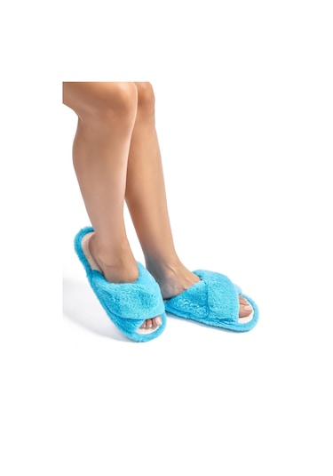 Twigy Çapraz Peluş Kadın Ev Terliği Mavi 36/41 CC0185 Mavi