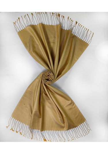Mısırlı Eşarpları Çift Taraflı Düz Renk Ipek Şal Açık Gold