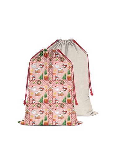 Büyük Noel Baba Hediye Çantası, Pamuklu Kordonlu, Yeniden Kullanılabilir Noel Baba Noel Penguen