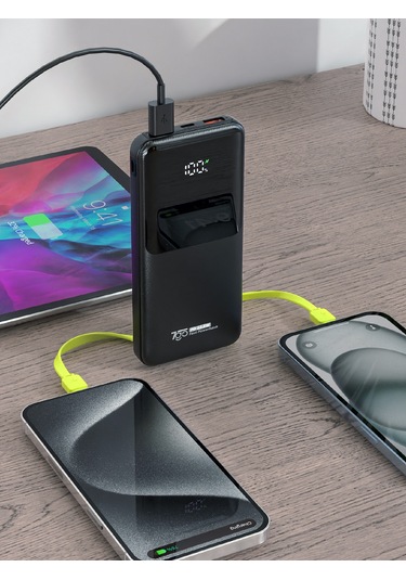 7go Gpw-06 10000mah Pd22.5w Hızlı Şarj Powerbank Siyah Dahili Type-c & Lightning Kablo Dijital E Siyah