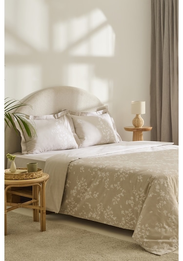 Kaşmir Home Fancy %100 Pamuk Çift Kişilik Nevresim Takımı Bej Bej