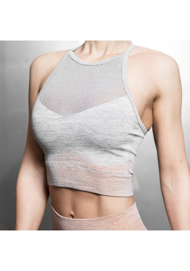 Skycity Spor Sütyeni - Yüksek Destekli, Nefes Alabilen, Çıkarılabilir Pedli, Şerit Desenli, Koşu Ve Yoga İçin Gri