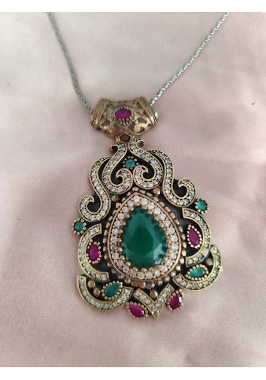 Zümrüt, Lal Ve Zirkon Taşlı Kolye Bronz