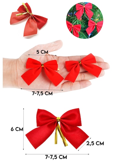12 Adet Kırmızı Yılbaşı Çam Ağaçı Fiyonk Kurdele Yeni Yıl Noel