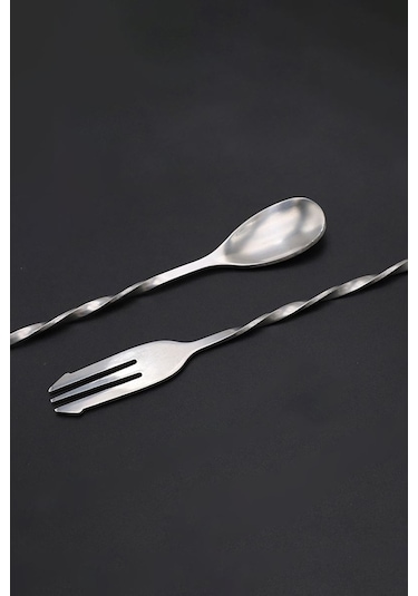 304 Çelik 32 Cm Çatallı Kokteyl Karıştırma Barmen Kaşığı Cin582 Gri