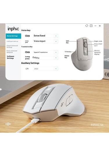 Inphıc S6 Aı Akıllı Sesli Fare Kablosuz Bluetooth Fare 2400 Dpı Desteği Ses Kontrollü Yazma
