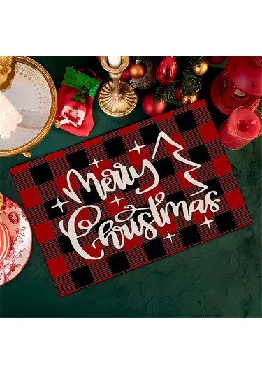 4 Adet Noel Ağaçları Kar Pembe Noel Amerikan Servisleri Kış Masa Örtüleri K Kırmızı-siyah Kırmızı - Siyah