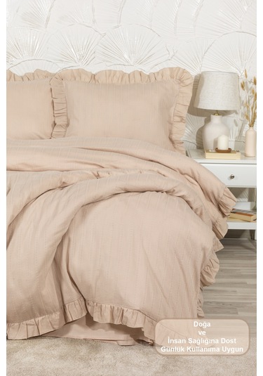Elart Romantic Nevresim Takımı Çift Kişilik Lastikli Çarşaf 200x220 Cm Bej Bej