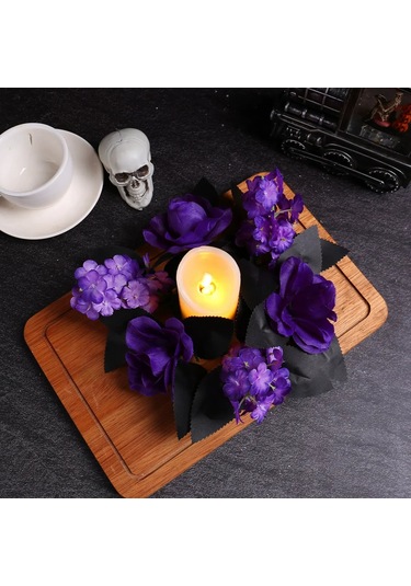 Yifomall Halloween Mor Gül Mumlu Çiçek Ağı Table Dekorasyonu: Simülasyon Çiçekli Süs Çemberi Stüdyo Vibe Oluşturucu Alet