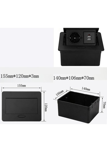 Pazly Yan Suntek Siyah Sehpa Ofisi Için Gömme Elektrik Adaptörleri Bm