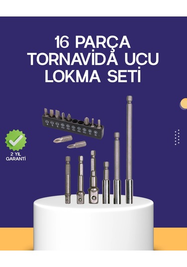 16 Parça Bits Ve Adaptör Seti Vidalama Tamir Bakım Seti