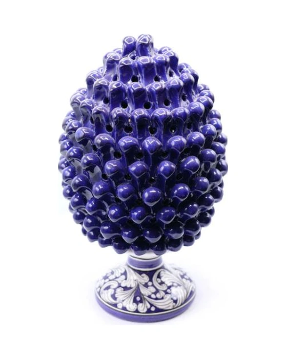 Beyaz Dekoratif Kozalak Mavi İşlemeli 30 Cm