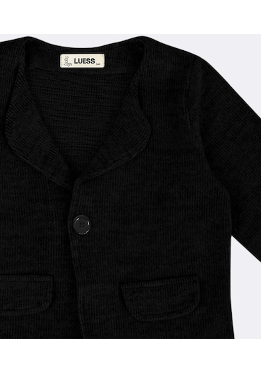 Luess Unisex Çocuk Yumuşak Dokulu Cep Detaylı Ceket-siyah Siyah