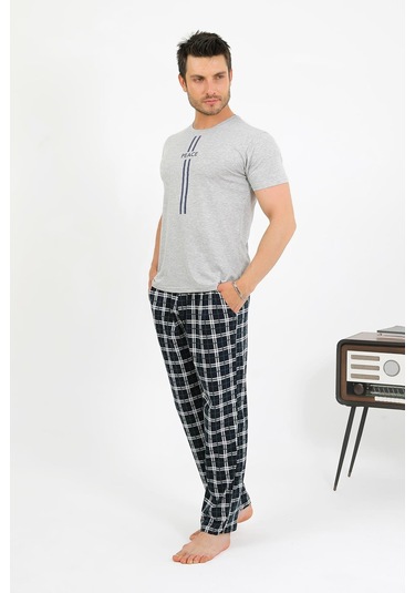 Akbeniz Erkek Pamuk Kısa Kol Pijama Takım Gri 6875 Gri