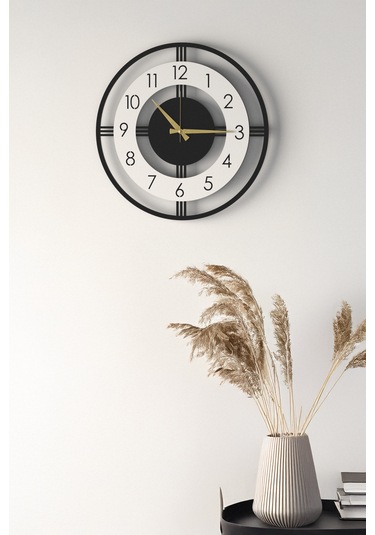 Dekoratif Yeni Modern Mintaka Ahşap Duvar Saati 48cm Siyah - Beyaz