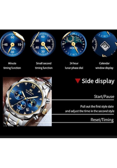 Altın Va Va Voom Kuvars İzle Erkekler Üst Marka Yüksek Kalite Paslanmaz Çelik 30 M Su Geçirmez Aydınlık Tarih Hafta Spor İş Kol Saatleri