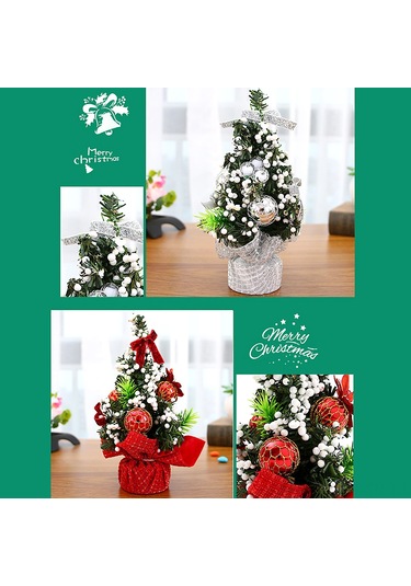 Kosona 20cm Minik Noel Ağacı - Masaüstü Dekorasyonu, Altın Ve Beyaz Tanecikli, Ev Dekoru, Noel Unsurları