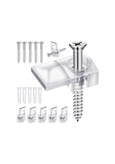 Tenfowee 32 Adet Şeffaf Plastik Ayna Tutucu, Duvar Montajlı Ayna Sabitleme Klampları, Cam Ayna Desteği Parçaları Şeffaf