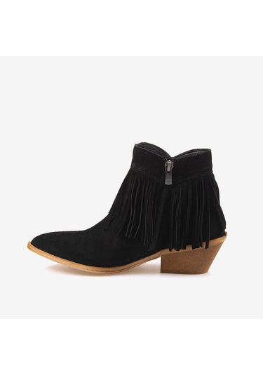 Kemal Tanca Hakiki Deri Süet Kadın Western Bot 26-102760k Siyah Suet