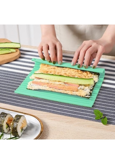 Yeşil Profesyonel Sınıf Silikon Hatta Suşi Ruloları Oluşturun Dıy Gıda Haddeleme Pirinç Haddeleme Makinesi Kek