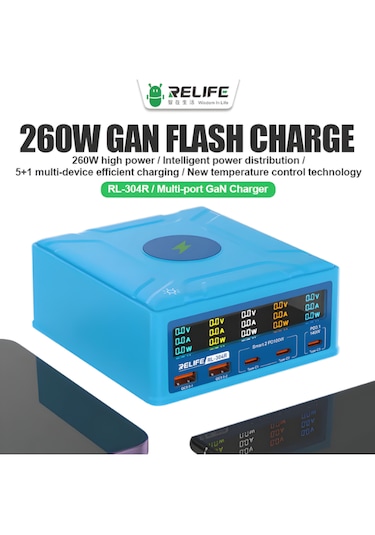 Relife Rl-304r 260 Watt 5 Portlu Wireless Özellikli Akıllı Şarj İstasyonu