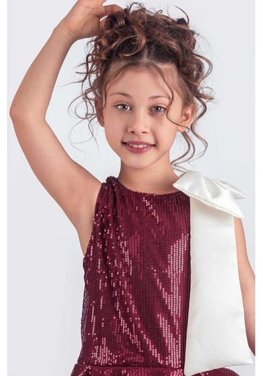 Etekli Şık Elbise Pullu 3 Kat Bordo