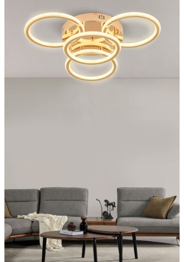 Eksen Gold 3+1 Kumandalı Ve Dimerli Beyaz, Sarı, Gün Işığı Ledli Plafonyer Avize Sb-ld-505 Gold