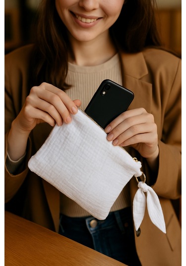 Müslin Dolgulu Doğal Makyaj Çantası Kozmetik Organizeri 20x15 Cm - Ztmcanta