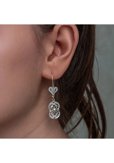 Gümüş Çiçek Motifli Telkari Kadın Küpe Gümüş