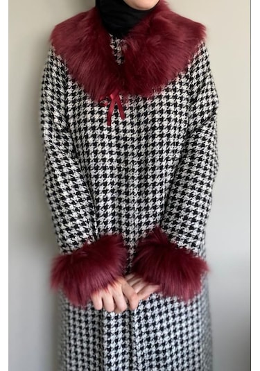 Kürk Yaka / Yaka Kürkü Kollu Takım Bordo Bordo