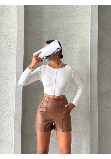 Biçomi Parçalı Cepli Deri Şort Taba W26312 Taba