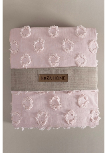 Koza Home Sitra Pudra Çift Kişilik Püsküllü Yatak Örtüsü 230x250 2 Yastık 5 Pudra