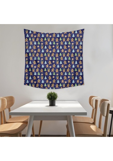 Noel Desenli 50x50 İnç Kare Duvar Halısı, Yumuşak Kumaş, Oturma Ve Yatak Odası Süslemesi İçin