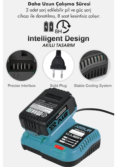 Assur 21V Akülü Vidalama Kömürsüz Motor Şarjlı Matkap - 1569