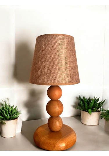 Bohem Ahşap Ayaklı Abajur - Vizon Vizon