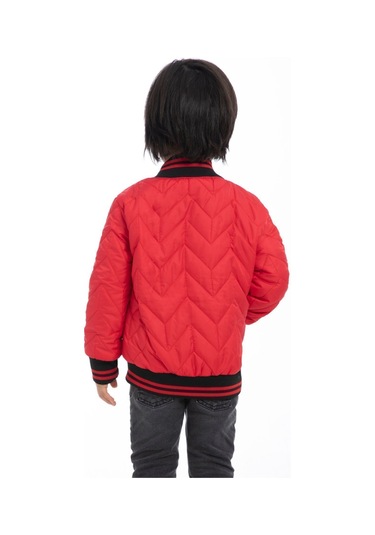 Erkek Çocuk Kırmızı Kolej Yaka Içi Astarlı Su Ve Rüzgar Geçirmez Fermuarlı Cep Mont Ceket Kırmızı