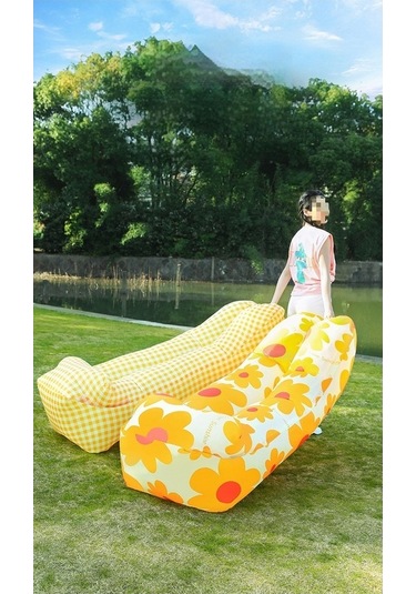 Novahub Desenli Şişme Koltuk, Baş Destekli Tek Kişilik Hava Yatağı, Kamp Ve Açık Hava Etkinlikleri İçin Taşınabilir Sarı, Küçük Ebatlı Sarı