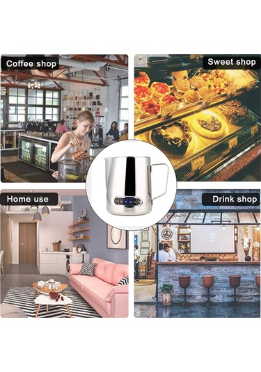 Shineyee 600ml Gümüş 304 Paslanmaz Çelik Kahve Latte Kupa, Sıcaklık Gösterici Ve Uçlu Ağızlı, Anti-korozif, Ev Ve Café İçin Gümüş