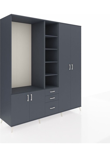 Kronos Dolap 13 Raflı 3 Çekmeceli 4 Kapaklı 220x59x243 Antrasit-antrasit/antrasit Antrasıt/antrasıt