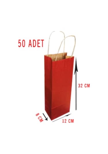 50 Adet 12Cmlik Saplı Renkli Kağıt Şişe Poşeti