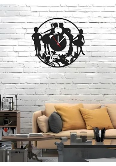 Ahşap Duvar Saati Aile Siyah