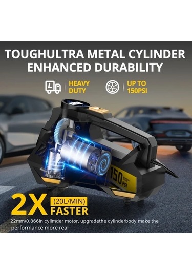 Fastbuy Turcoshop11 Carsun 150psı Taşınabilir Kompresör Dijital Lastik Pompası Led Işık 3 Nozul 12v