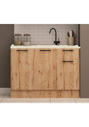 120 Cm Tezgahlı Şila Mini Mutfak Alt Dolabı Ahşap