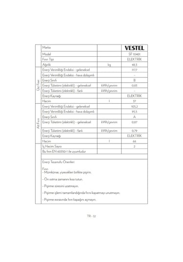 Vestel SF 10401 Elektroturbo Solo Fırın