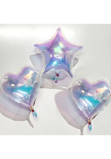 Folyo Balon 18inç Şeffaf Yıldız Renkli Yansımalı Hologramlı Yansımalı Kalın Folyo Balon Çok Renkli