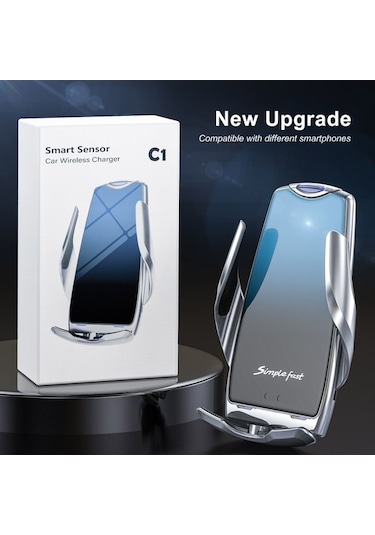 Sandwich Kablosuz Hızlı Şarj, Otomatik Klem, 360 Döner, Alüminyum Araç Telefon Tutucu